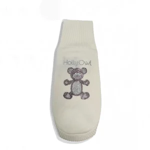 Cream HollyOwl stylish cashmere dog sweater with pink crystal teddy bear on the back